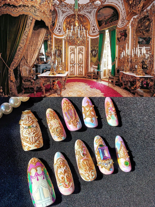 BeautyBurst Luxury Rococo Style - Handmade Press On Nails with Special Design  - Reusable Nails with Nail Tools - XS-XL